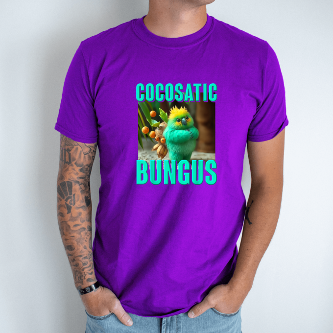 Unisex marškinėliai su spauda „Cocosatic Bungus“ - Image 4