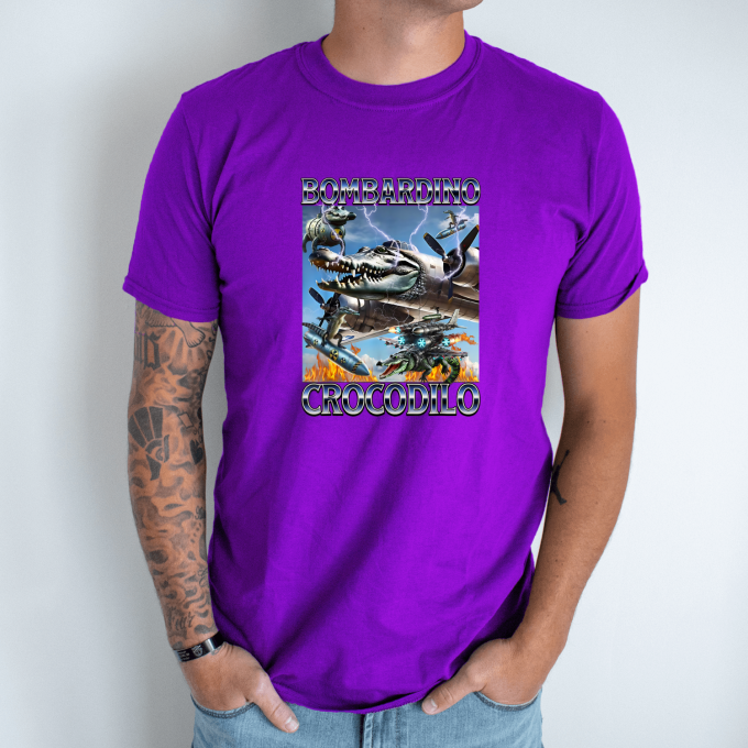 Unisex marškinėliai su spauda „Bombardino Crocodilo agresivus“ - Image 3