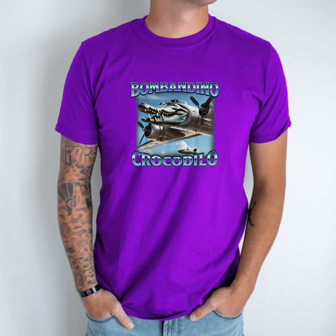 Unisex marškinėliai su spauda „Bombardino Crocodilo Dangaus grobuonis“ - Image 4
