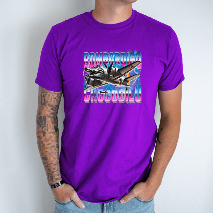 Unisex marškinėliai su spauda „Bombardiro-Crocodilo Neoninis smūgis“ - Image 4