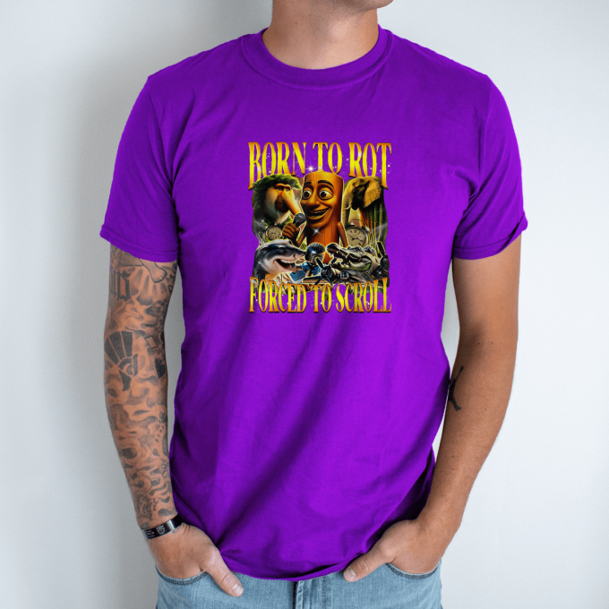Unisex marškinėliai su spauda „Born To Rot Forced To Scroll“ - Image 4