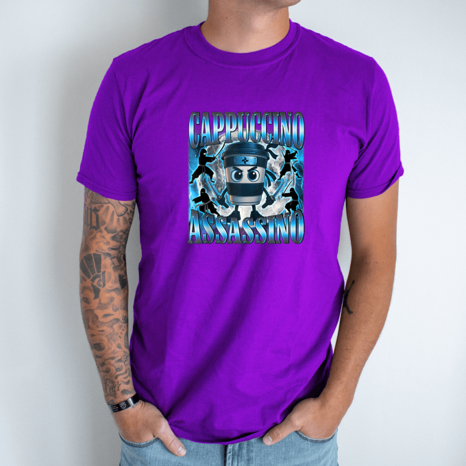 Unisex marškinėliai su spauda „Cappuccino Assassino Nindzių būrys“ - Image 4