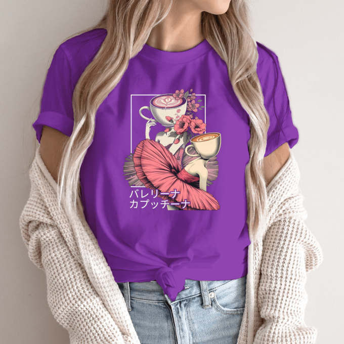Unisex marškinėliai su spauda „Gėlėta Ballerina Cappuccina“ - Image 4