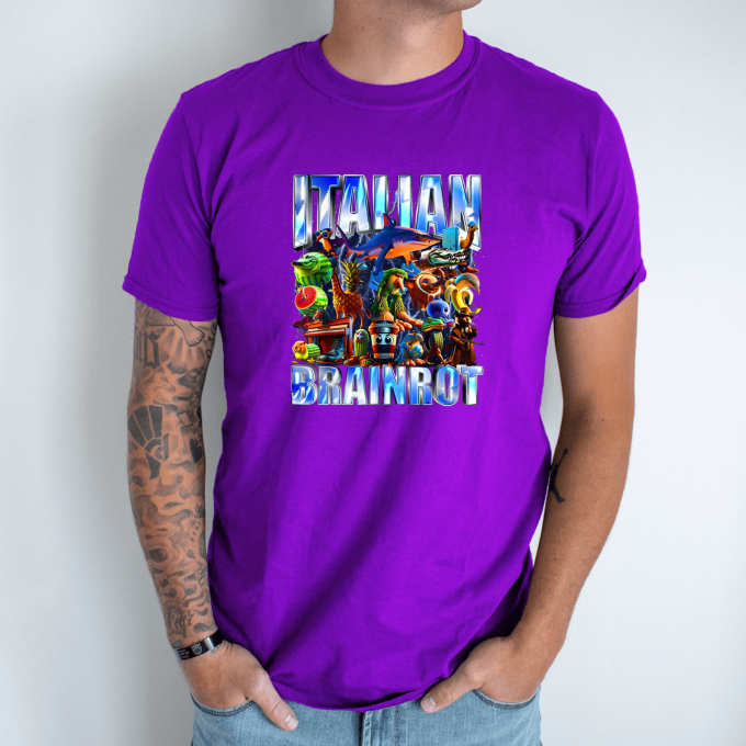 Unisex marškinėliai su spauda „Italian Brainrot Tropikų beprotybė“ - Image 5