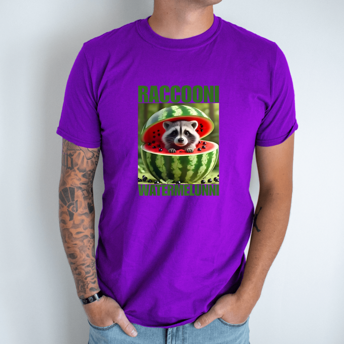 Unisex marškinėliai su spauda „Raccooni Watermelunni“ - Image 4
