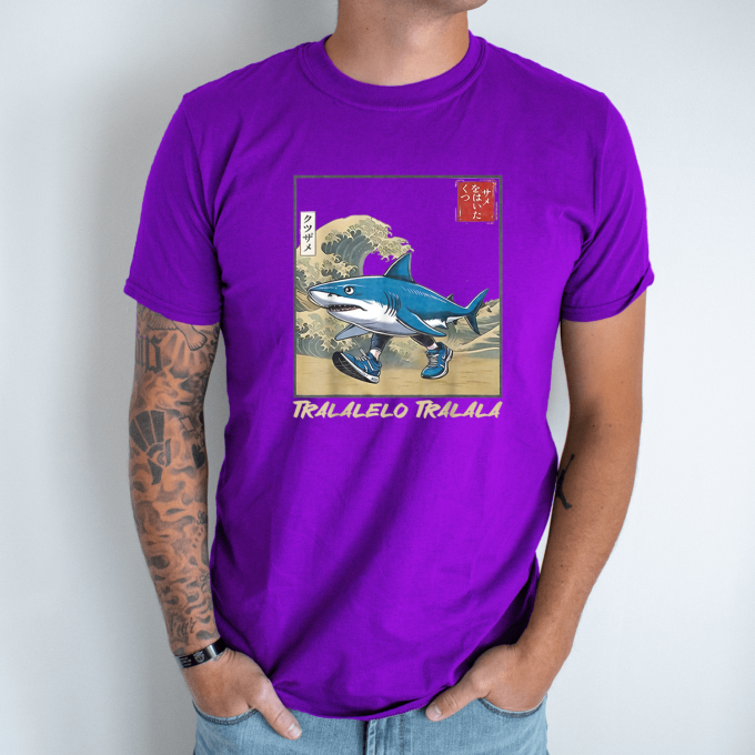 Unisex marškinėliai su spauda „Tralalelo Tralala banga“ - Image 5
