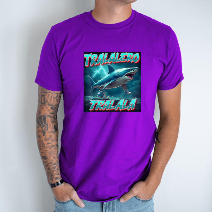 Unisex marškinėliai su spauda „Tralalero Tralala neonas“ - Image 7