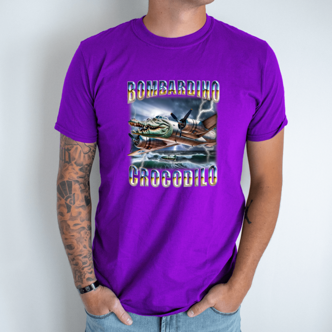 Unisex marškinėliai su spauda „Bombardino Crocodilo Žaibo“ - Image 4