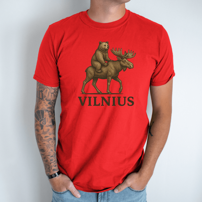 Unisex marškinėliai su spauda „Meška Vilniuje“ - Image 7
