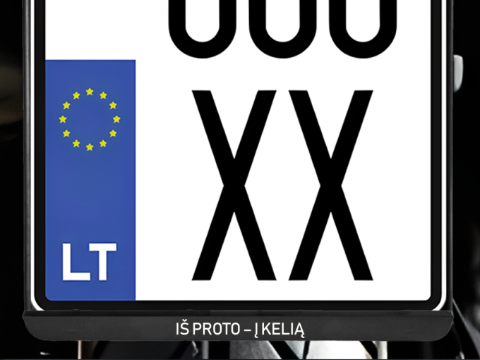 Vertikalus motociklo numerių rėmelis „Iš proto - į kelią“