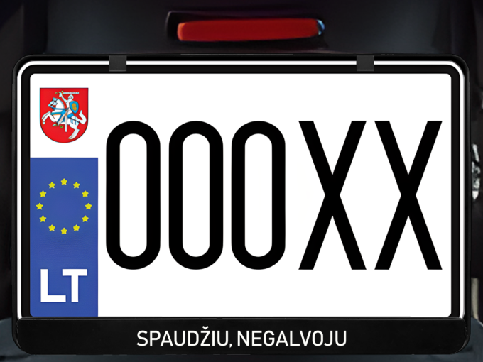 Horizontalus motociklo numerių rėmelis „Spaudžiu, negalvoju“