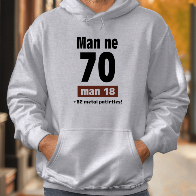 Unisex džemperis su spauda „Man ne 70“