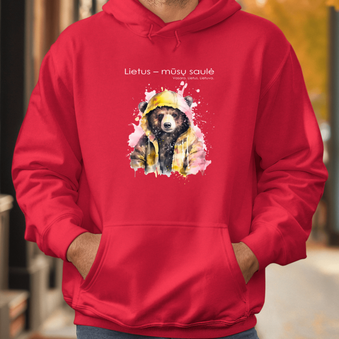 Unisex džemperis su spauda „Meškinas po lietum“ - Image 4