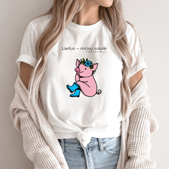 Unisex marškinėliai su spauda „Kiaulytė mąstytoja“ - Image 2