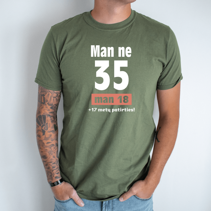 Unisex marškinėliai su spauda „Man ne 35“ - Image 2