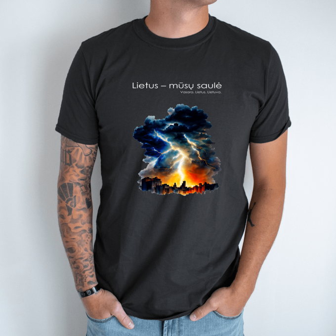 Unisex marškinėliai su spauda „Miesto perkūnija“ - Image 8