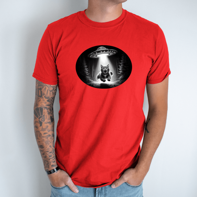 Unisex marškinėliai su spauda „Ateivių katino pagrobimas“ - Image 7