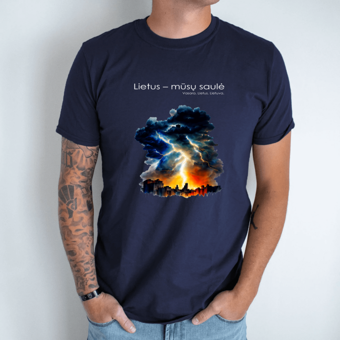 Unisex marškinėliai su spauda „Miesto perkūnija“ - Image 6