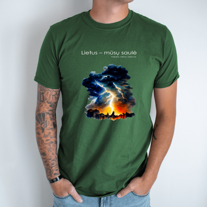 Unisex marškinėliai su spauda „Miesto perkūnija“ - Image 5