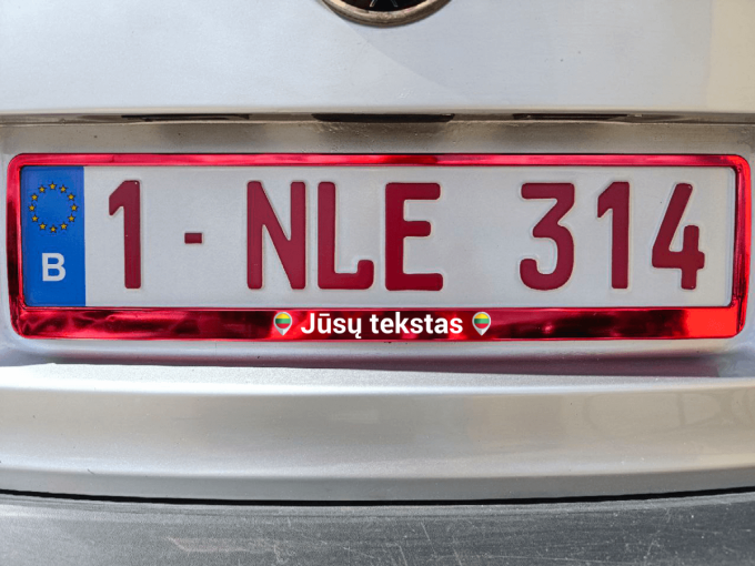 Raudonas numerių rėmelis „Lietuvos lokacija su Jūsų tekstu“