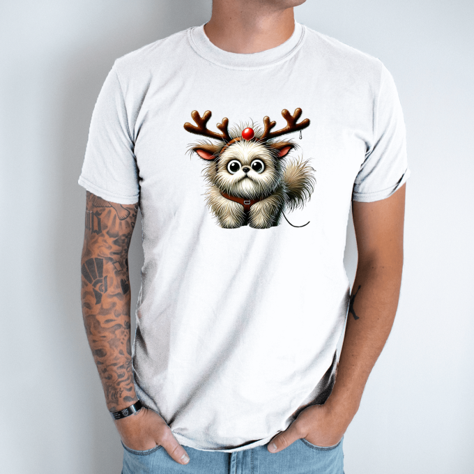 Unisex marškinėliai su spauda „Kalėdų šuniukas Rudolfas“ - Image 2