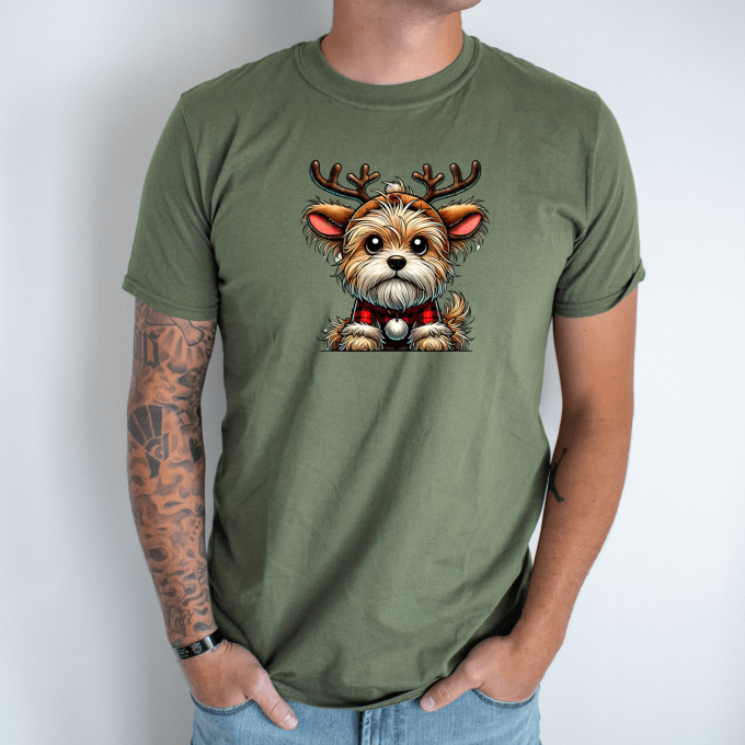 Unisex marškinėliai su spauda „Šventinis šuo elniukas“ - Image 2