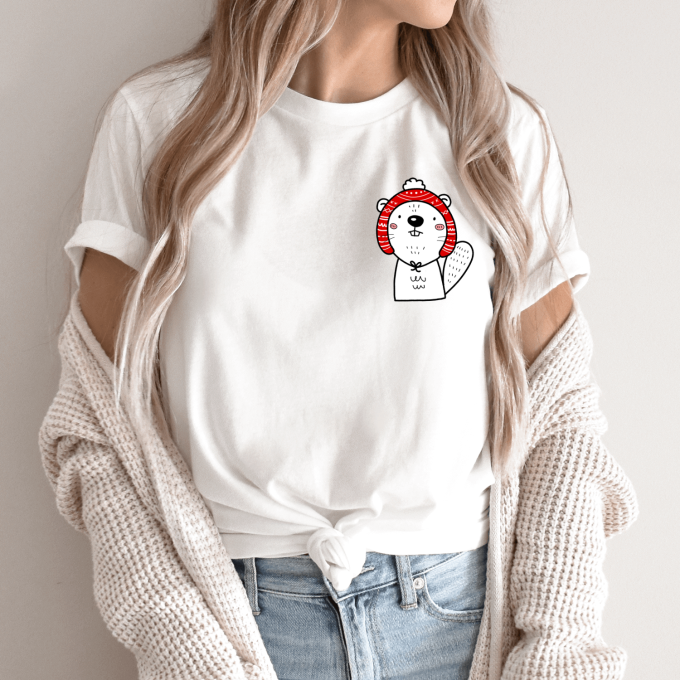 Unisex marškinėliai su spauda „Šventinis bebrukas“ - Image 2