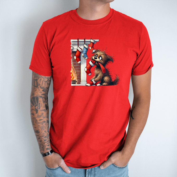 Unisex marškinėliai su spauda „Šuo Kalėdų vakare“ - Image 7