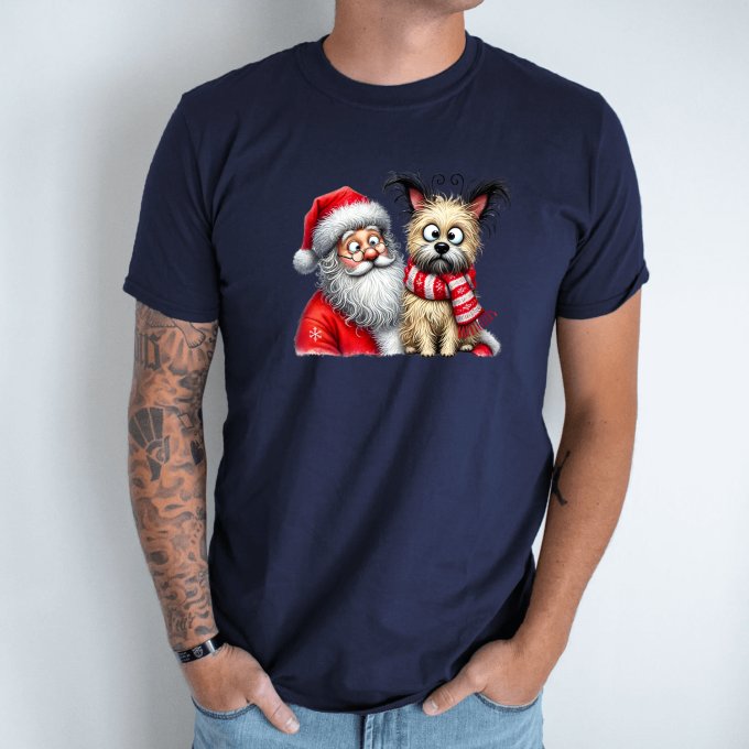 Unisex marškinėliai su spauda „Šuniukas su Kalėdų seneliu “ - Image 6
