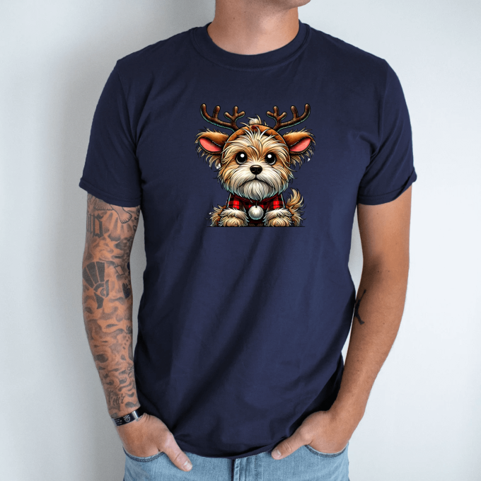 Unisex marškinėliai su spauda „Šventinis šuo elniukas“ - Image 6