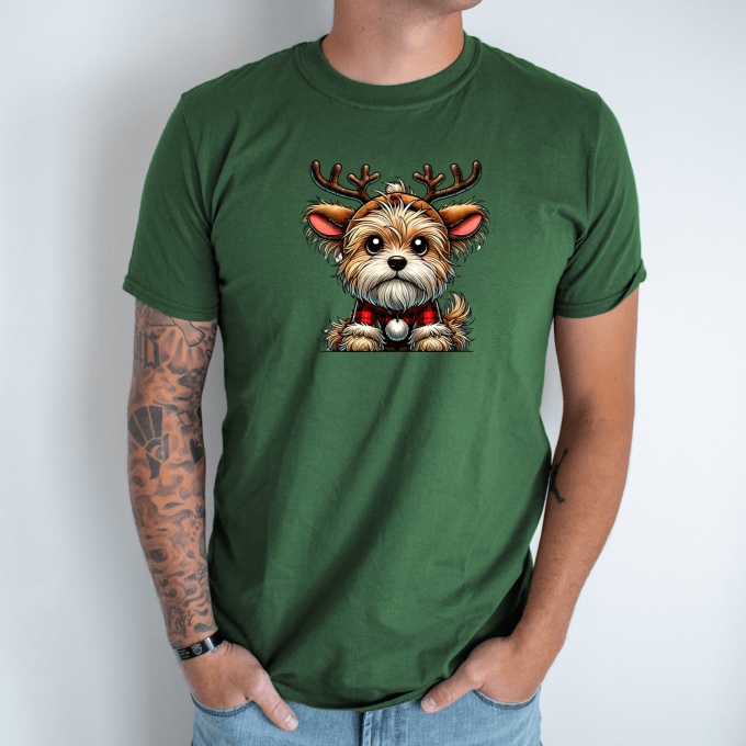 Unisex marškinėliai su spauda „Šventinis šuo elniukas“ - Image 4