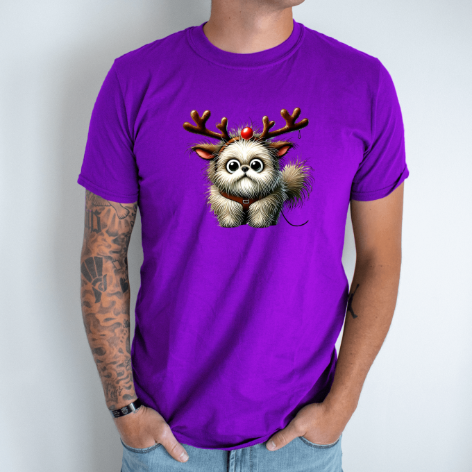 Unisex marškinėliai su spauda „Kalėdų šuniukas Rudolfas“ - Image 3