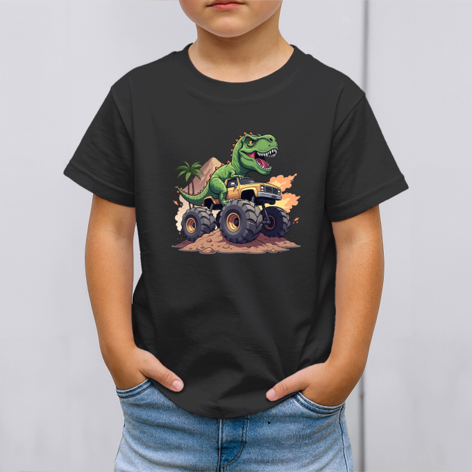 Vaikiški marškinėliai su spauda „Dino su Monster Truck“ - Image 4