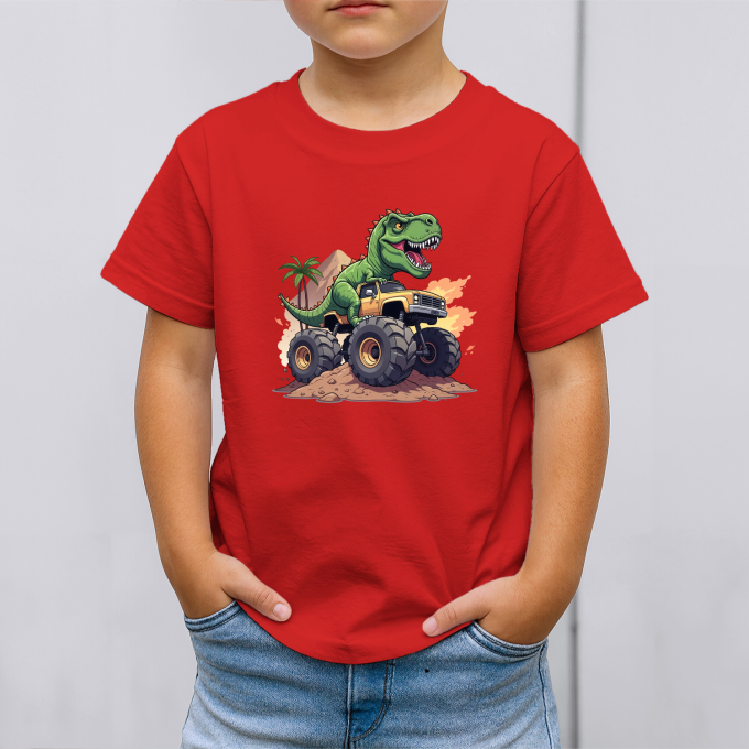 Vaikiški marškinėliai su spauda „Dino su Monster Truck“ - Image 3