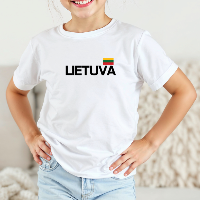Vaikiški marškinėliai su spauda „Lietuva su vėliava“ - Image 6