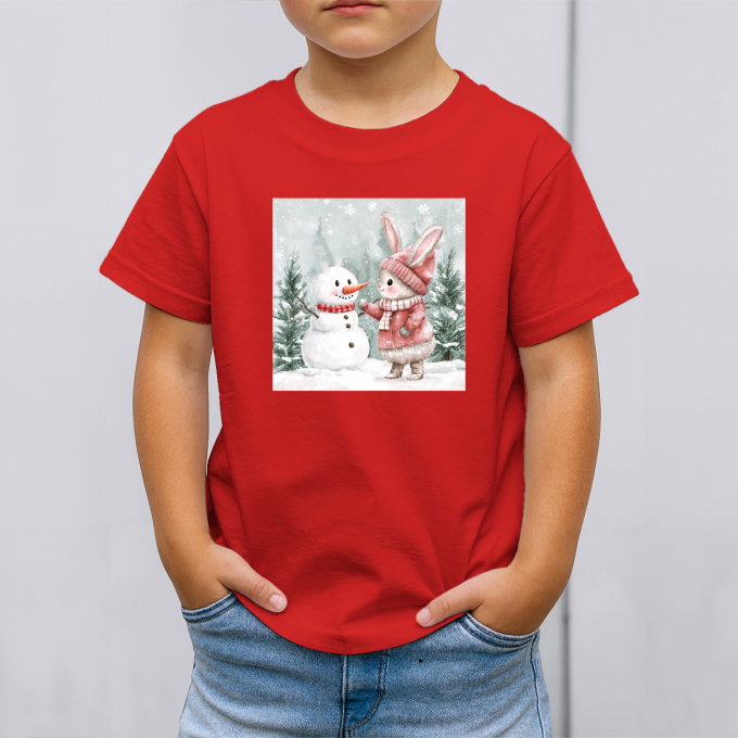 Vaikiški marškinėliai su spauda „Zuikutės ir sniego senio susitikimas“ - Image 7