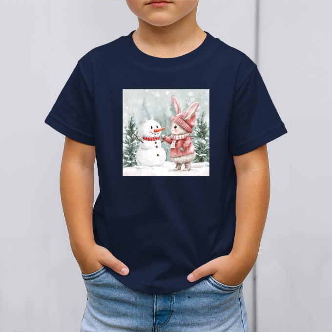 Vaikiški marškinėliai su spauda „Zuikutės ir sniego senio susitikimas“ - Image 6