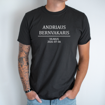 Bernvakario marškinėliai „Jaunikio vardas“ – Juoda